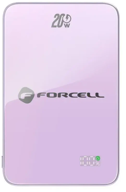 Nešiojamoji baterija, suderinama su „MagSafe Forcell F-Energy SuperSlim F5K8 QC4.0 PD3.0“ 15W 5000 mAh violetinė