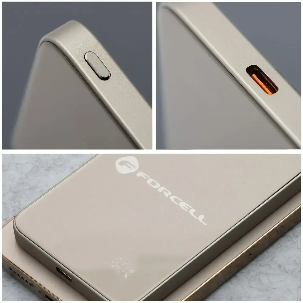 Powerbank compatible with MagSafe Forcell F-Energy SuperSlim F5K8 QC4.0 PD3.0 15W 5000 mAh titanium desert