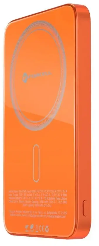 Nešiojamoji baterija, suderinama su „MagSafe Forcell F-Energy SuperSlim F5K8 QC4.0 PD3.0“ 15W 5000 mAh oranžinis
