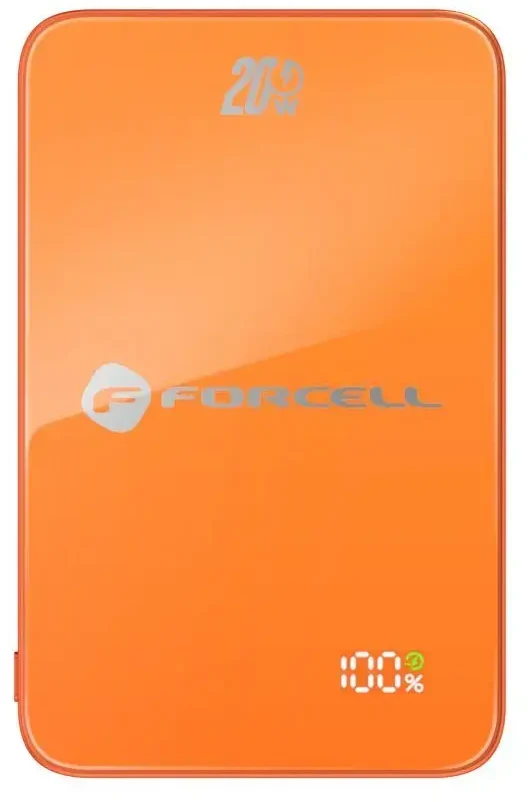 Nešiojamoji baterija, suderinama su „MagSafe Forcell F-Energy SuperSlim F5K8 QC4.0 PD3.0“ 15W 5000 mAh oranžinis