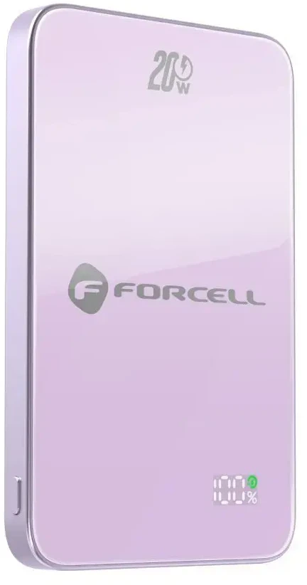 Nešiojamoji baterija, suderinama su „MagSafe Forcell F-Energy SuperSlim F5K8 QC4.0 PD3.0“ 15W 5000 mAh violetinė