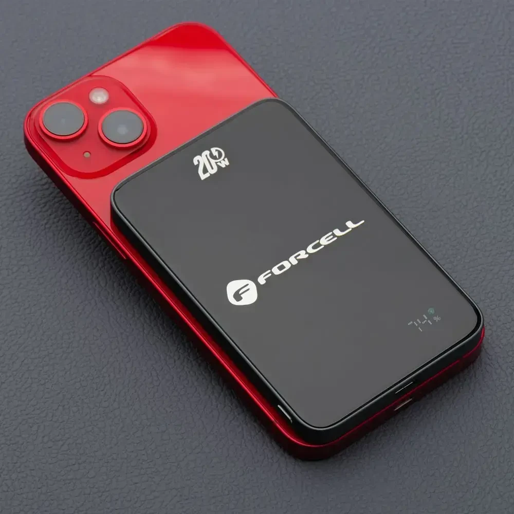 Powerbank compatible with MagSafe Forcell F-Energy SuperSlim F5K8 QC4.0 PD3.0 15W 5000 mAh juodas