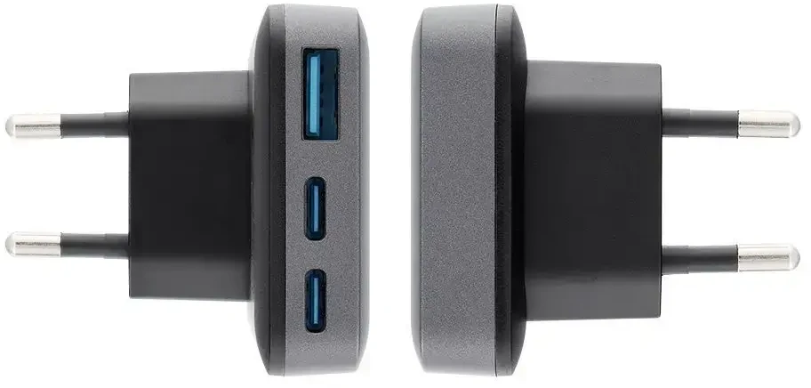 Telefono įkroviklis Forcell F-Energy Ultra Slim GaN III 2 x USB C + USB A QC4.0 PD 4A 65W VT-47 pilka 0INT