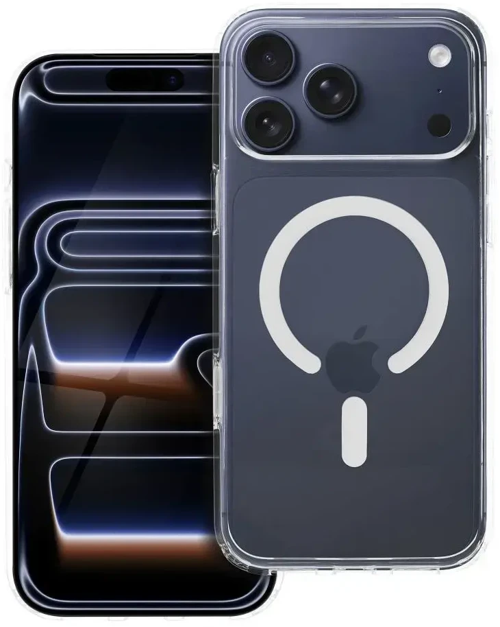 „iPhone 17 Pro Max“ / „18 Pro Max“ dėklas (žemas kameros kraštas), „Forcell F-Protect Clear Hybrid Premium“, suderinamas su skaidriu