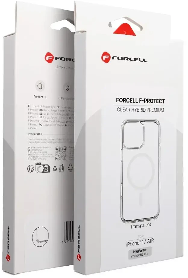 „iPhone 17 AIR“ dėklas „Forcell F-Protect Clear Hybrid Premium“, suderinamas su „Magsafe“ permatomas