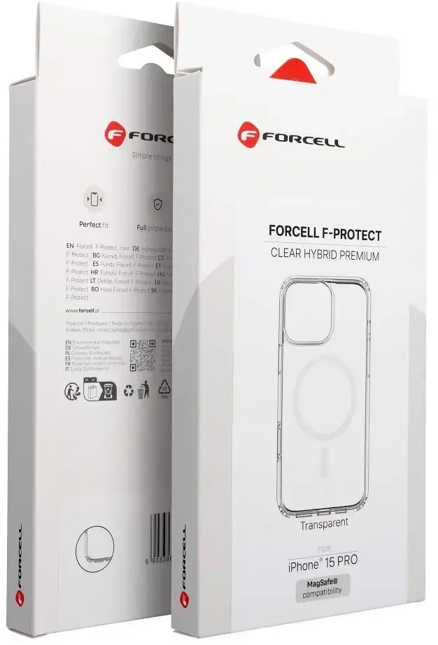„iPhone 15 PRO Forcell F-Protect Clear Hybrid Premium“ dėklas, suderinamas su „Magsafe clear“