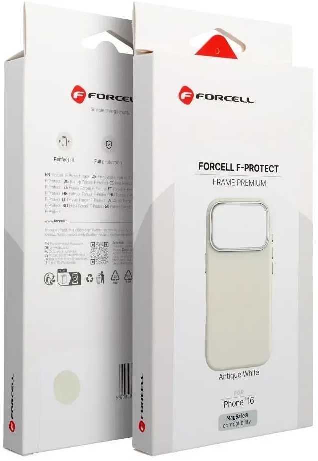 „iPhone 15 PRO MAX“ dėklas „Forcell F-Protect Frame Premium“, suderinamas su „Magsafe“ antikvarinėmis baltomis