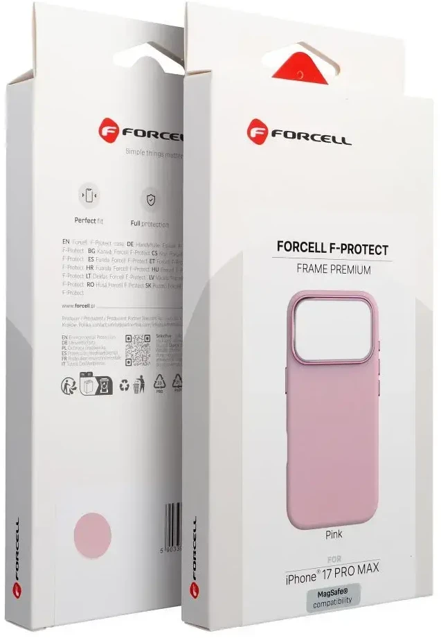 „iPhone 17 Pro Max“ / „18 Pro Max“ dėklas (žemas kameros kraštas), „Forcell F-Protect Frame Premium“, suderinamas su „Magsafe“, rožinis