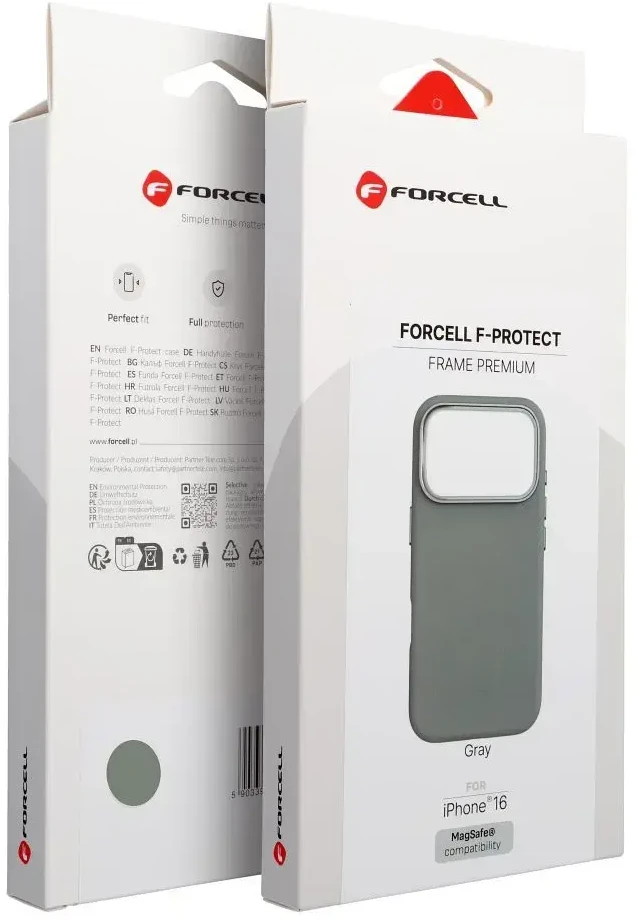 „iPhone 16 Forcell F-Protect Frame Premium“ dėklas, suderinamas su „Magsafe“ pilka spalva