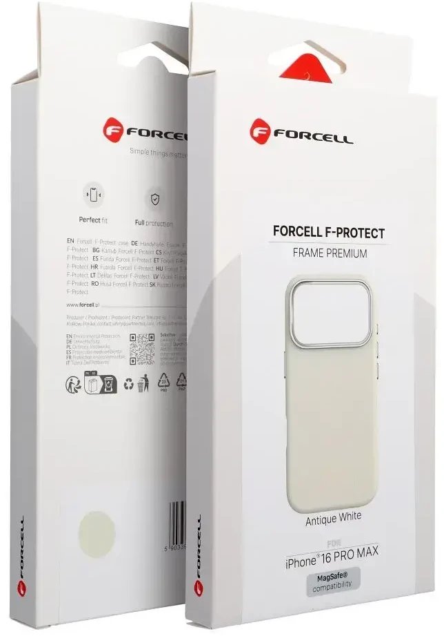 „iPhone 16 PRO MAX“ dėklas „Forcell F-Protect Frame Premium“, suderinamas su „Magsafe“ antikvarinėmis baltomis