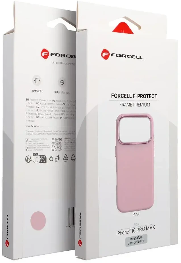 „iPhone 16 PRO MAX“ dėklas „Forcell F-Protect Frame Premium“, suderinamas su „Magsafe“ ir rožinis