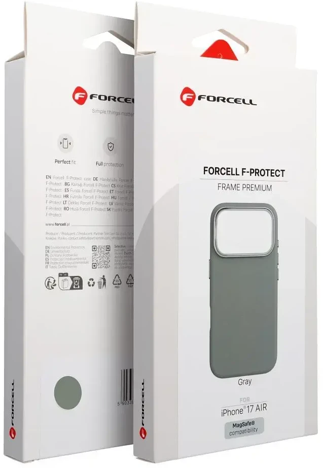 „iPhone 17 AIR Forcell F-Protect Frame Premium“ dėklas, suderinamas su „Magsafe“ pilka spalva