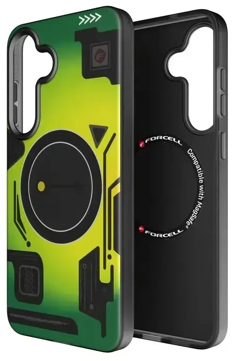 Dėklas FORCELL F-PROTECT Levels with Dual Layer 4D technology, Military Drop-Test suderinamas su MagSafe skirtas Samsung Galaxy S25 PLUS cyber žalios spalvos
