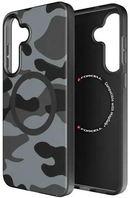 Dėklas FORCELL F-PROTECT Levels with Dual Layer 4D technology, Military Drop-Test suderinamas su MagSafe skirtas Samsung Galaxy S25 PLUS juodos spalvos camo