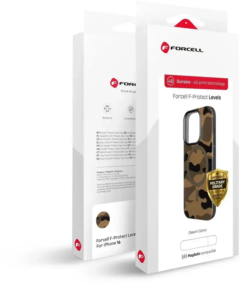 Dėklas FORCELL F-PROTECT lygiai su dvigubo sluoksnio 4D technologija, Military Drop-Test suderinamas su MagSafe skirtas Samsung Galaxy S25 desert camo
