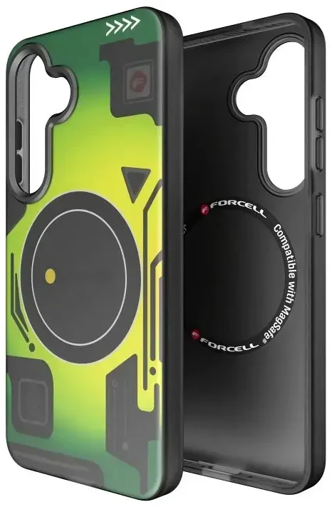 Dėklas FORCELL F-PROTECT Levels with Dual Layer 4D technology, Military Drop-Test suderinamas su MagSafe skirtas Samsung Galaxy S25 cyber žalios spalvos