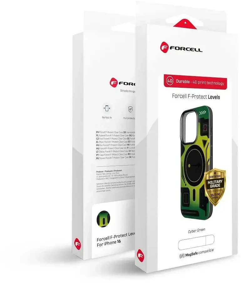 Dėklas FORCELL F-PROTECT Levels with Dual Layer 4D technology, Military Drop-Test suderinamas su MagSafe skirtas Samsung Galaxy S25 ULTRA cyber žalios spalvos