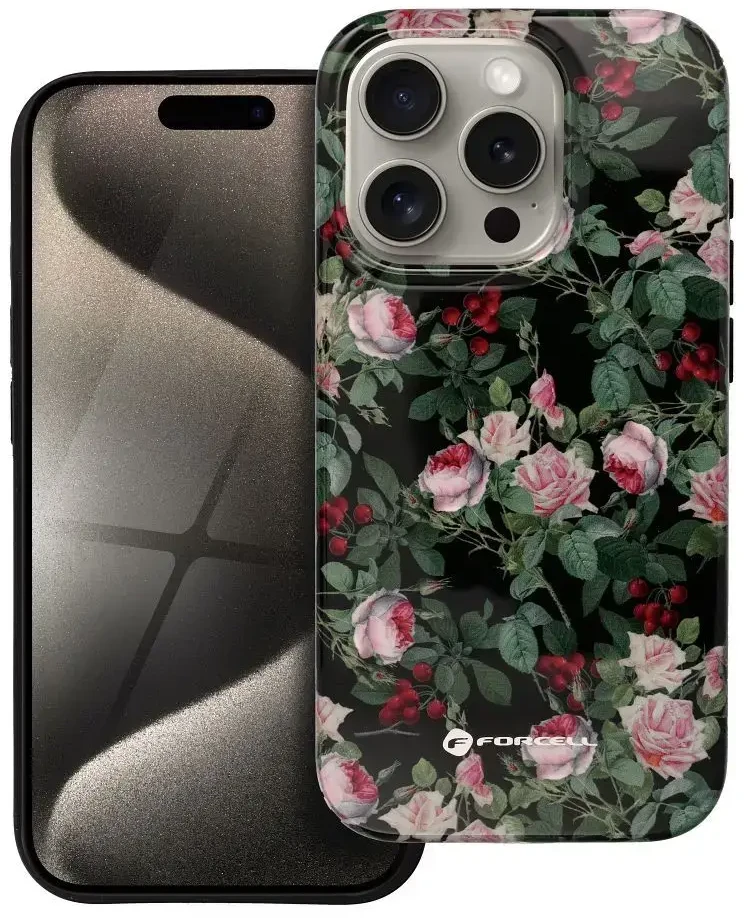 „iPhone 15 PRO Forcell F-Protect Mirage“ dėklas, suderinamas su kariniu kritimo testu, rožinis dramos efektas