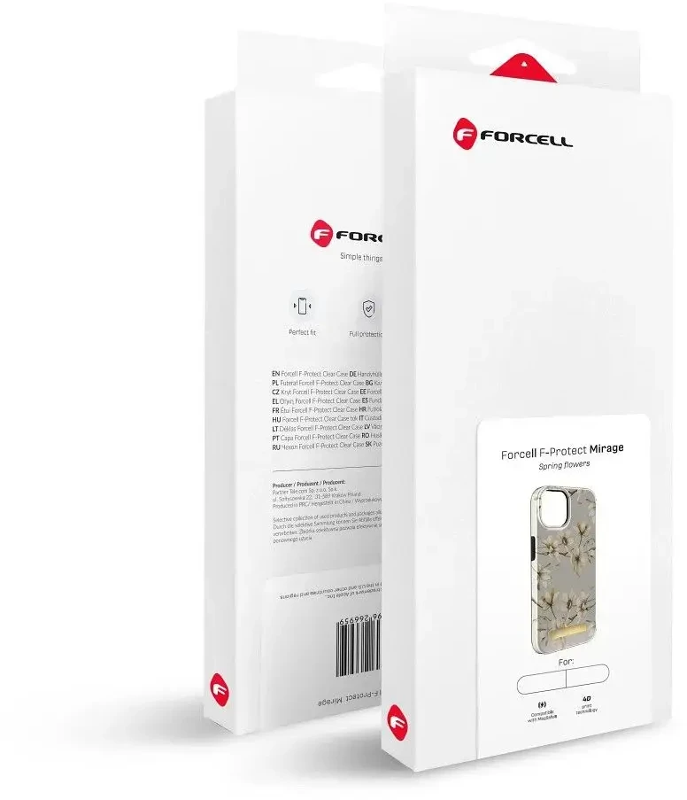 „iPhone 14 PLUS“ dėklas „Forcell F-Protect Mirage“, suderinamas su „Magsafe“ pavasarinių gėlių imitacija.