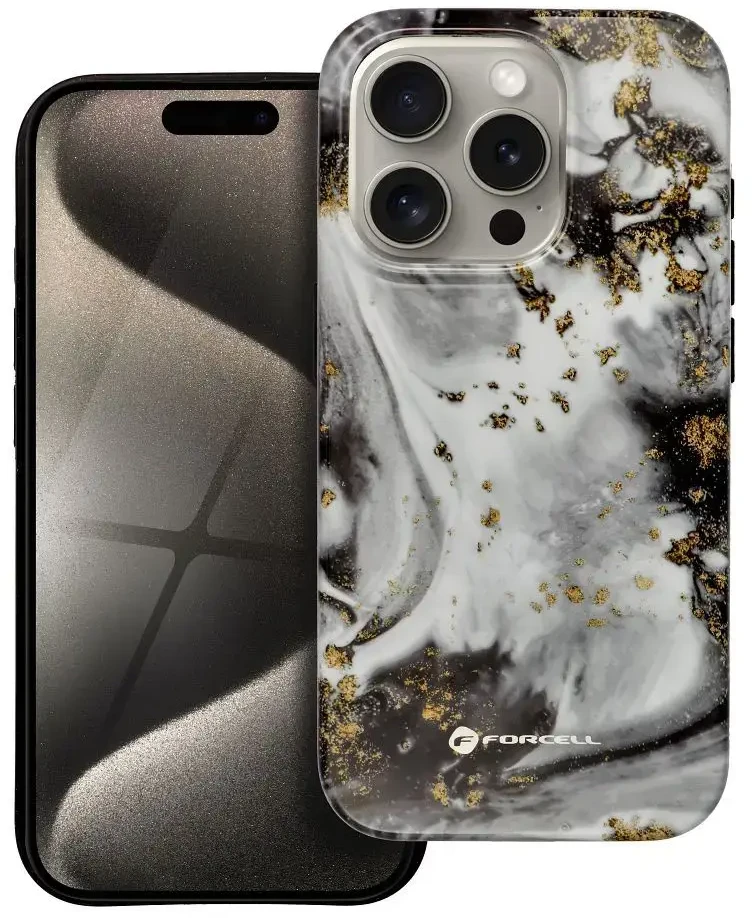 „iPhone 15 PRO Forcell F-Protect Mirage“ dėklas, suderinamas su „Magsafe Military Drop-Test“ sidabrinis rūkas
