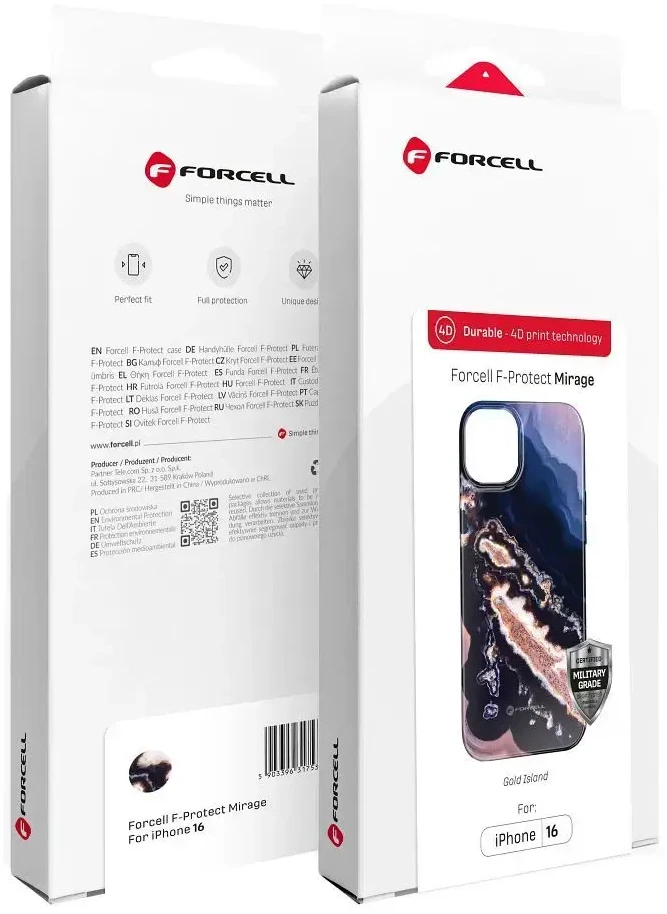 „iPhone 15 Forcell F-Protect Mirage“ dėklas, suderinamas su „MagSafe Military Drop-Test“ auksinis island