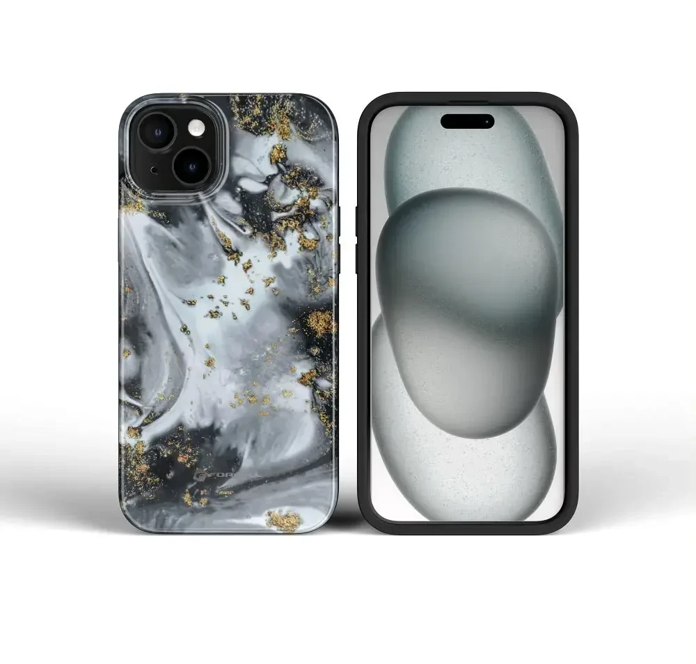 „iPhone 15 PRO Forcell F-Protect Mirage“ dėklas, suderinamas su „Magsafe Military Drop-Test“ sidabrinis rūkas