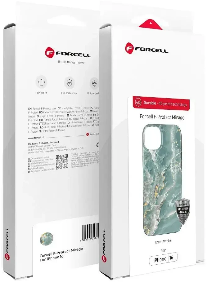 „iPhone 15 PRO MAX“ dėklas „Forcell F-Protect Mirage“, suderinamas su „Magsafe Military Drop-Test“, žalias marmuras