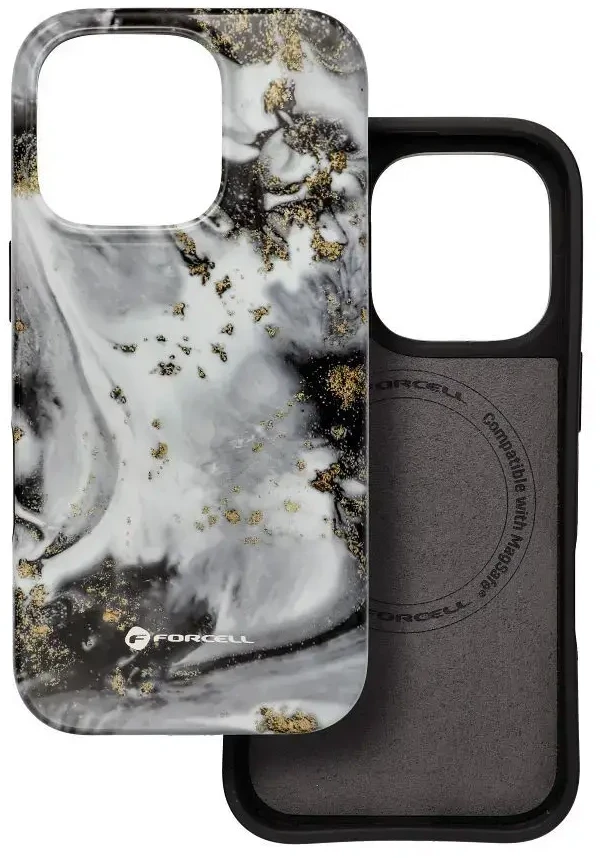 „iPhone 15 Forcell F-Protect Mirage“ dėklas, suderinamas su „Magsafe Military Drop-Test“ sidabrinis rūkas