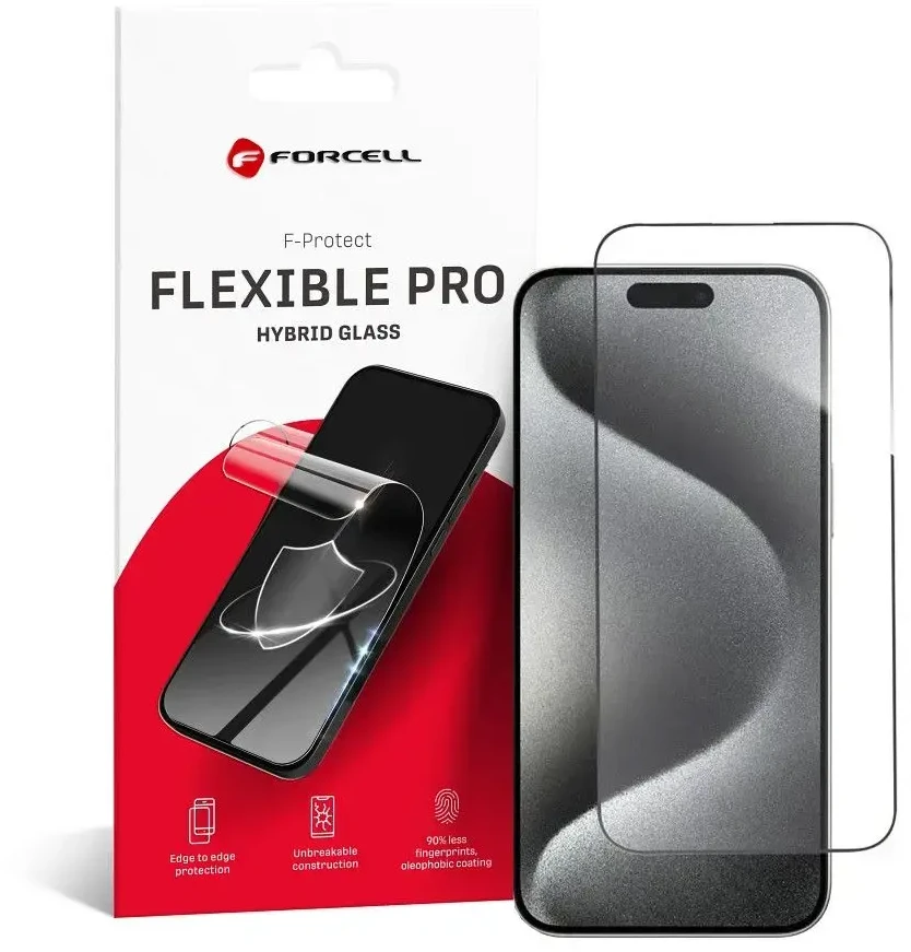 Hibridinis stiklas iPhone 15 PRO MAX Forcell Flexible 5D juodas