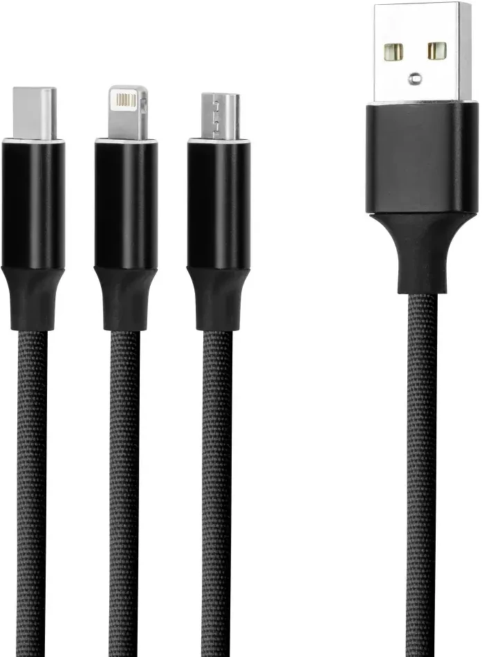 Forever 3-in-1 duomenų perdavimo ir įkrovimo kabelis | USB-A į Lightning, USB-C, Micro USB | 10 W | 1 m | juodas