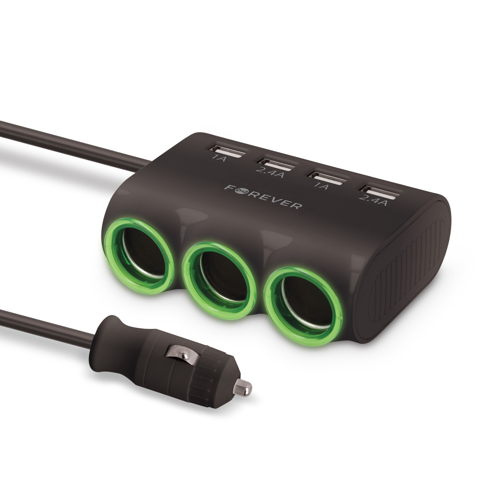 Automobilinis įkroviklis-šakotuvas Forever CSS-05 3 in 1 su 4xUSB ir 3x12V jungtimis
