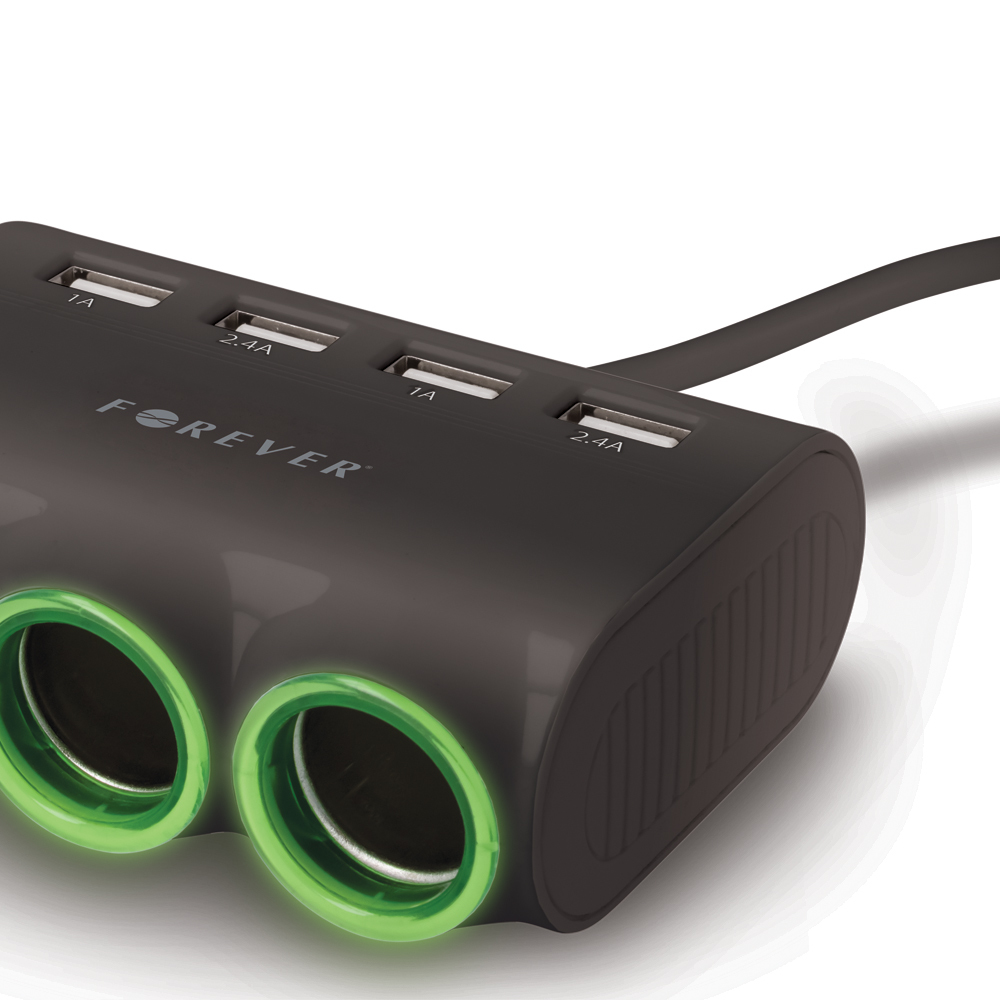 Automobilinis įkroviklis-šakotuvas Forever CSS-05 3 in 1 su 4xUSB ir 3x12V jungtimis