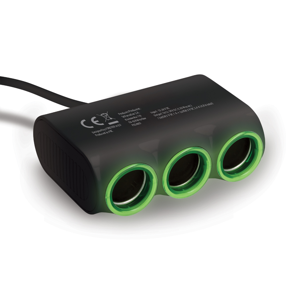 Automobilinis įkroviklis-šakotuvas Forever CSS-05 3 in 1 su 4xUSB ir 3x12V jungtimis