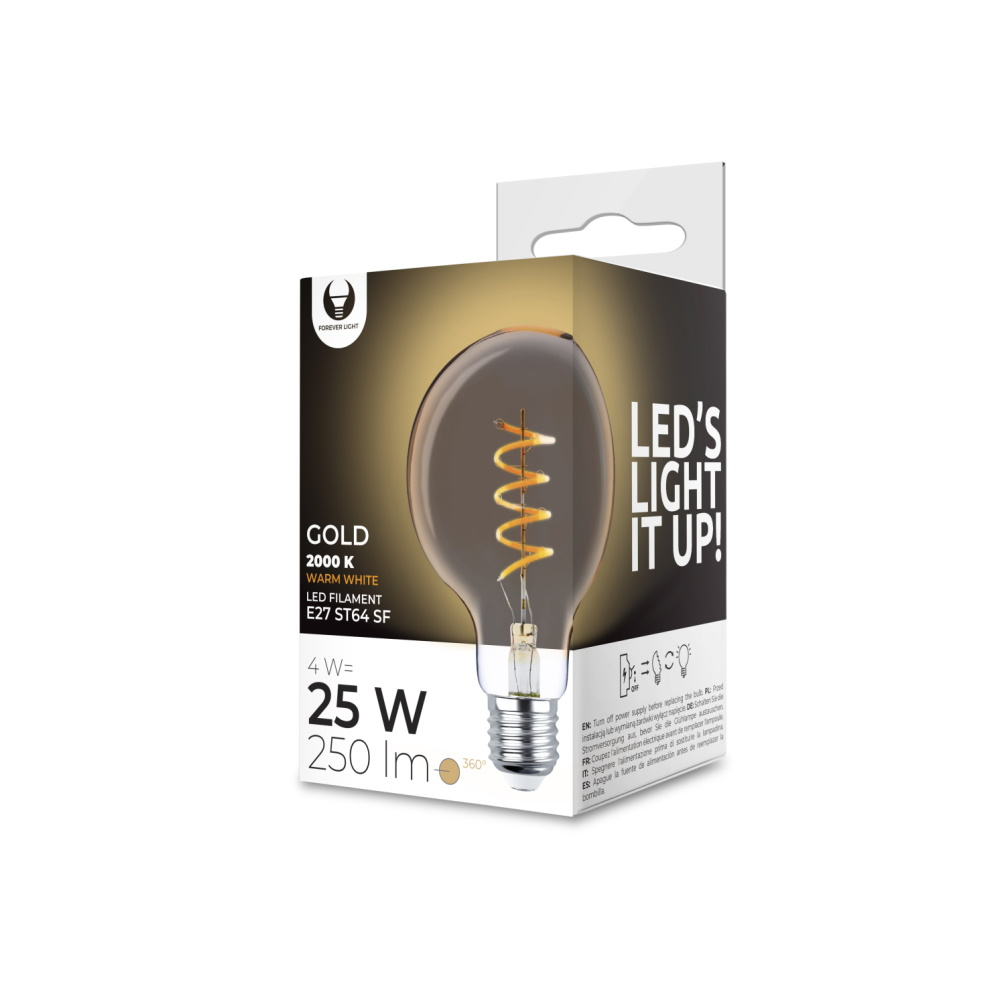 Plastrol LED lemputė Filament E27 G95 4W 230V 2000K 250lm SF auksinis Forever Light