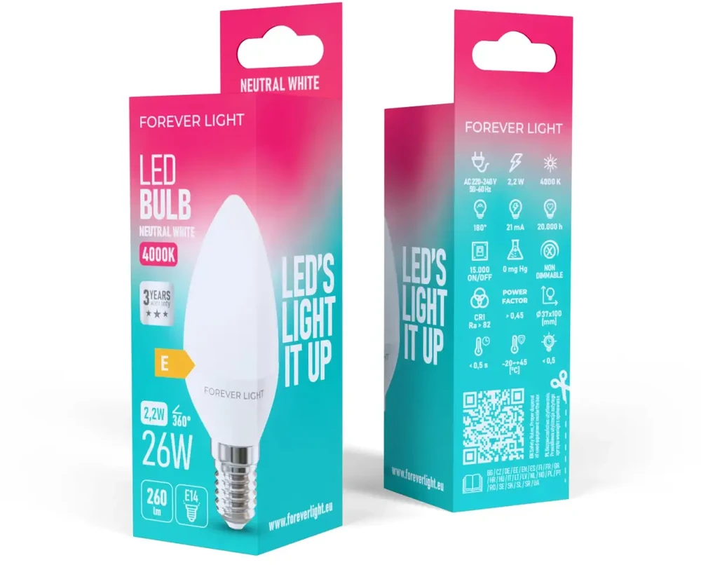 „Telforceone Forever Light“ LED lemputė E14 C37 2,2 W 260 lm 4000 K, E klasė