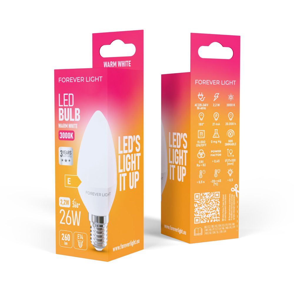 Telforceone Forever Light LED Bulb E14 C37 2.2W 260lm 3000K class E