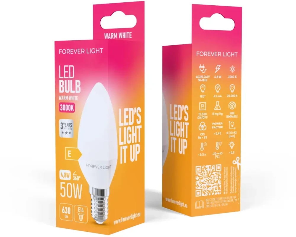 „Telforceone Forever Light“ LED lemputė E14 C37 4,8 W 630 lm 3000 K, E klasė