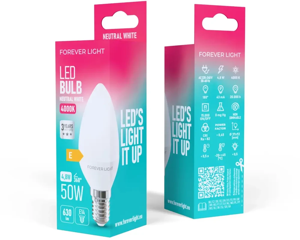 „Telforceone Forever Light“ LED lemputė E14 C37 4,8 W 630 lm 4000 K, E klasė