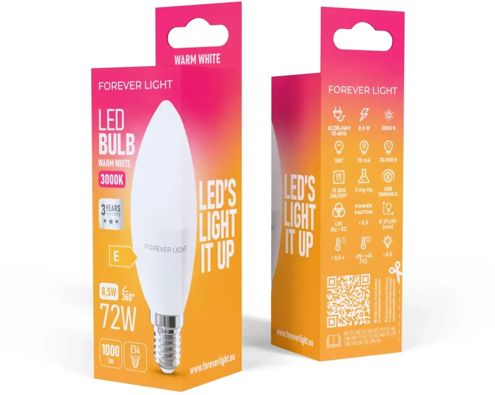 Telforceone Forever Light LED lemputė E14 C37 8,5 W 1000 lm 3000 K E klasė