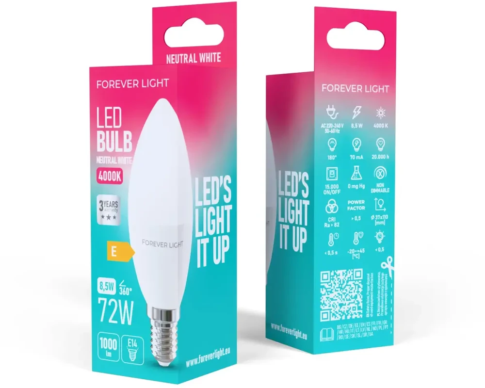 Eko Light Telforceone Forever Light LED Bulb E14 C37 8.5W 1000lm 4000K class E