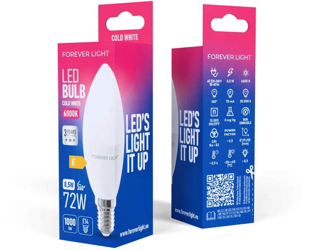 Led Line Telforceone Forever Light LED Bulb E14 C37 8.5W 1000lm 6000K class E