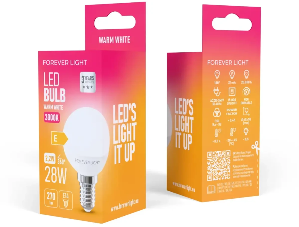 „Telforceone Forever Light“ LED lemputė E14 G45 2,2 W 270 lm 3000 K, E klasė
