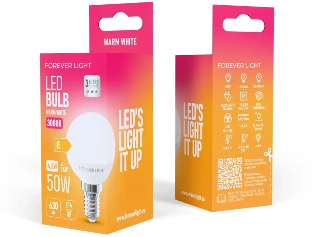 „Telforceone Forever Light“ LED lemputė E14 G45 4,8 W 630 lm 3000 K, E klasė