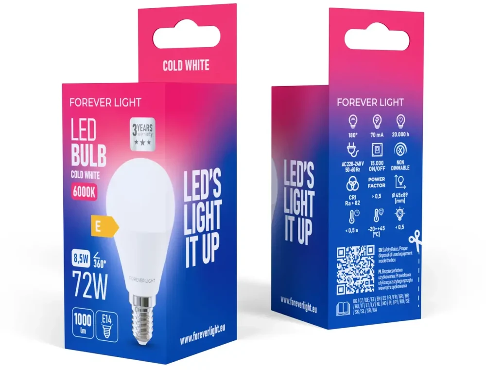 Led Line Telforceone Forever Light LED Bulb E14 G45 8.5W 1000lm 6000K class E