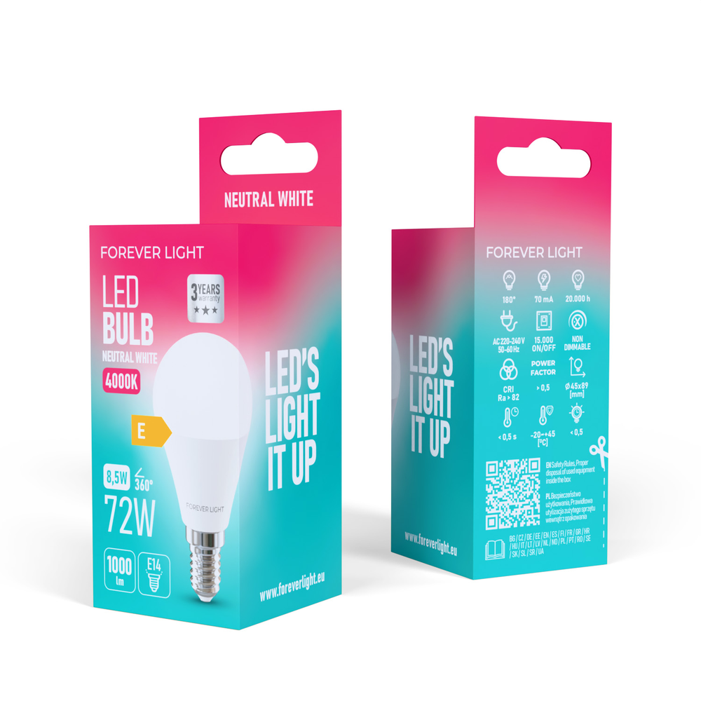 Telforceone Forever Light LED Bulb E14 G45 8.5W 1000lm 4000K class E