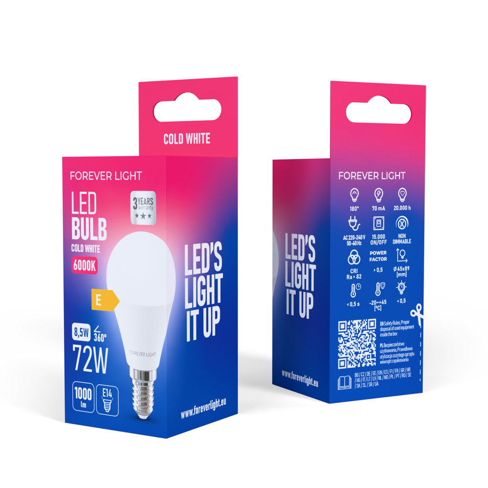 Telforceone Forever Light LED Bulb E14 G45 8.5W 1000lm 6000K class E