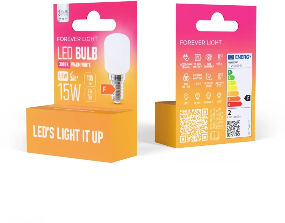 Telforceone Forever Light LED lemputė E14 T26 1.5W 135lm 3000K F klasė
