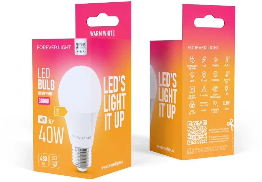 „Telforceone Forever Light“ LED lemputė E27 A55 4W 480lm 3000K E klasė