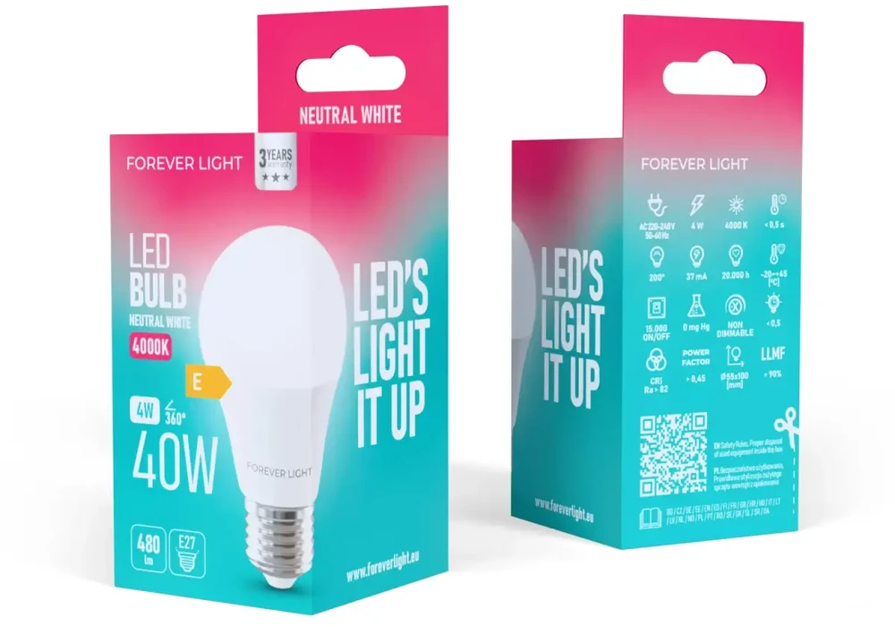 „Telforceone Forever Light“ LED lemputė E27 A55 4W 480lm 4000K E klasė
