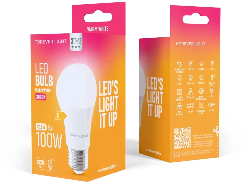 „Telforceone Forever Light“ LED lemputė E27 A60 12,8 W 1520 lm 3000 K, E klasė